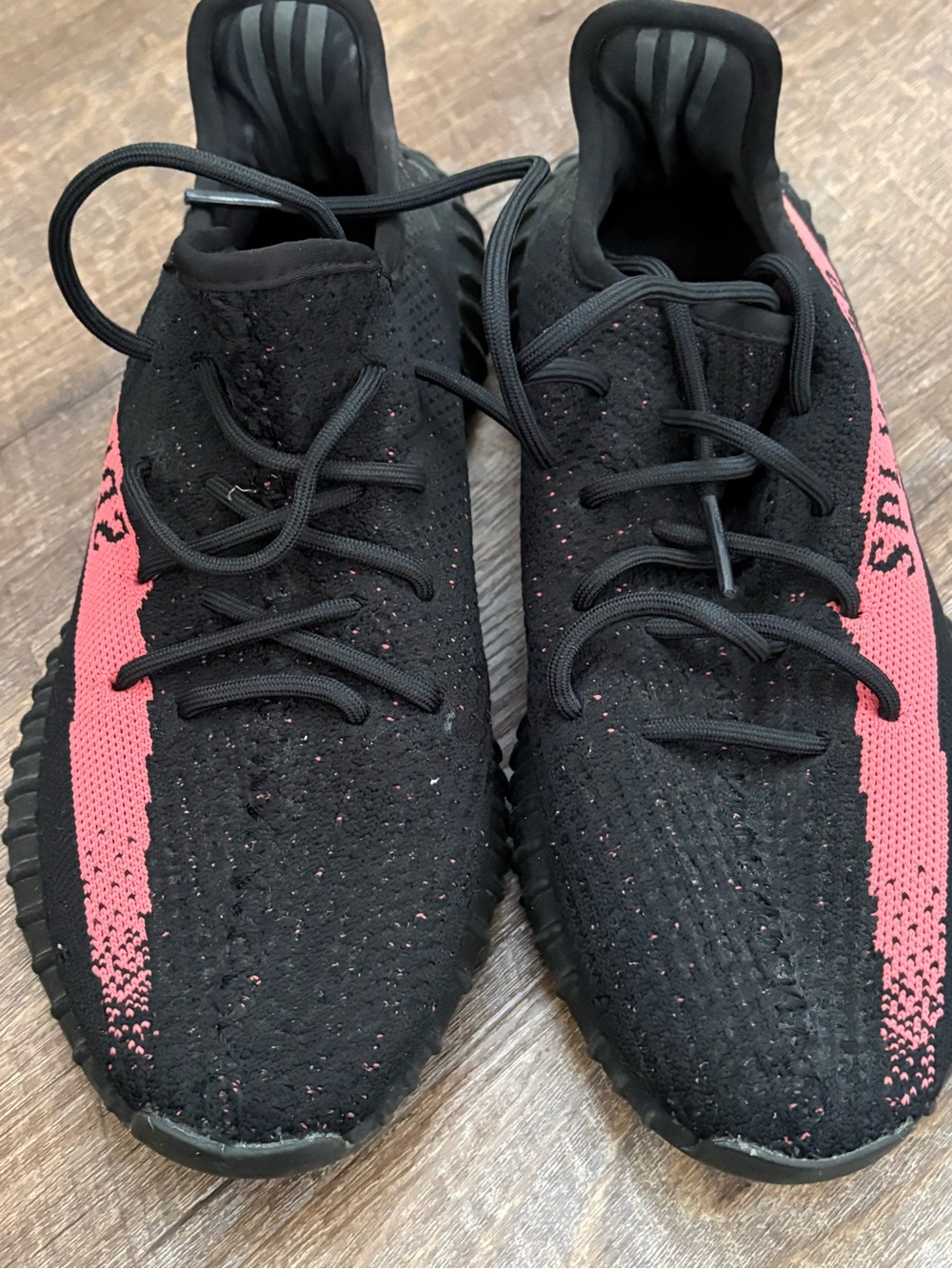 Men's Black and Pink Knit Adidas Yeezy Boost Athletic Sneakers